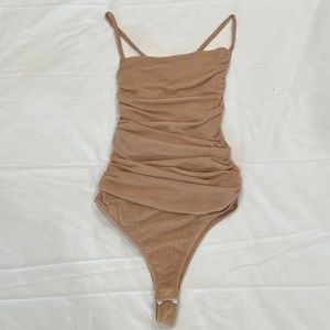 COPY - Blue Blush | Ruched Halter Neck Bodysuit in Beige (Small)